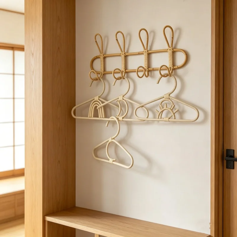 Baby Clothes Organiser - 1pc Rattan Boho Kids Clothes Hangers