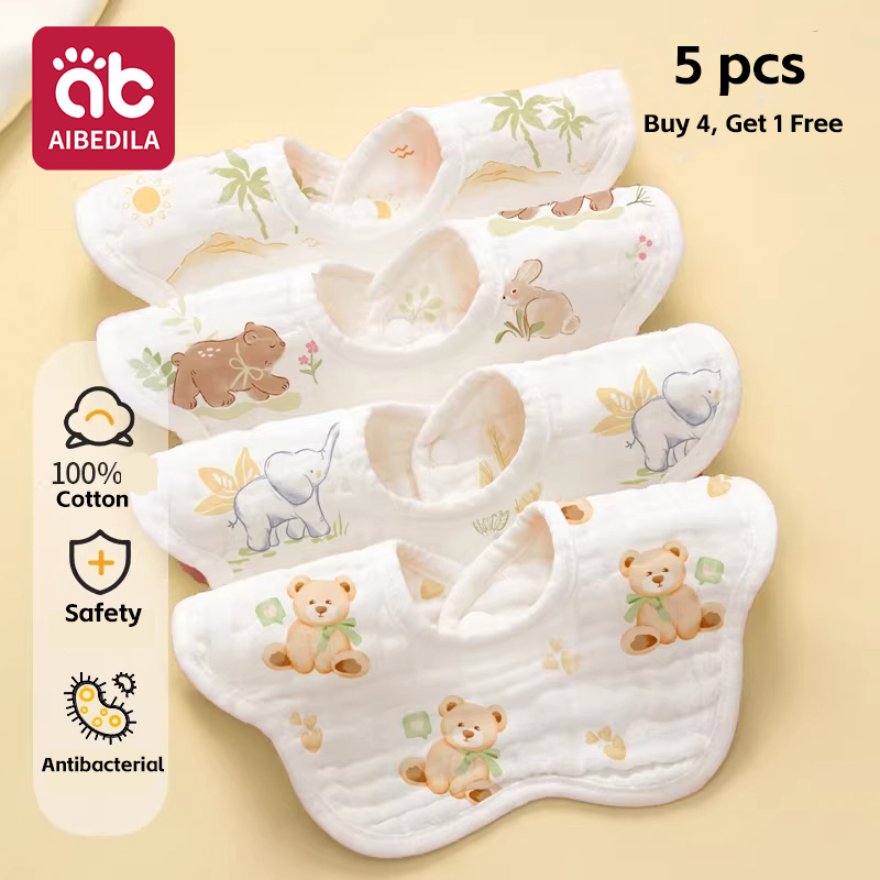 Printed Bibs Pack - 5-Pack Baby Muslin Bandana Bibs Skin-friendly