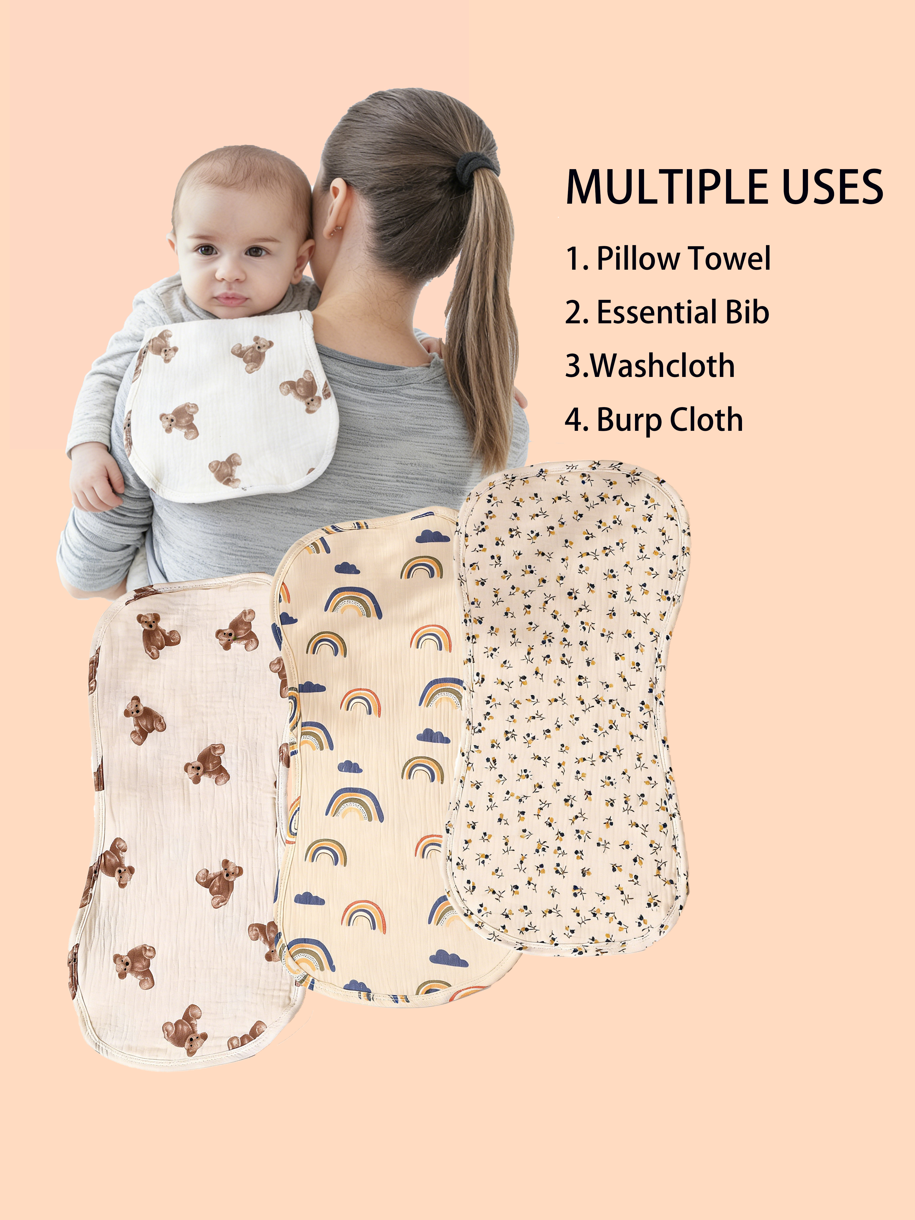 3 Pack 6 Layer Cotton Muslin B - Printed Bibs Pack recension och pris